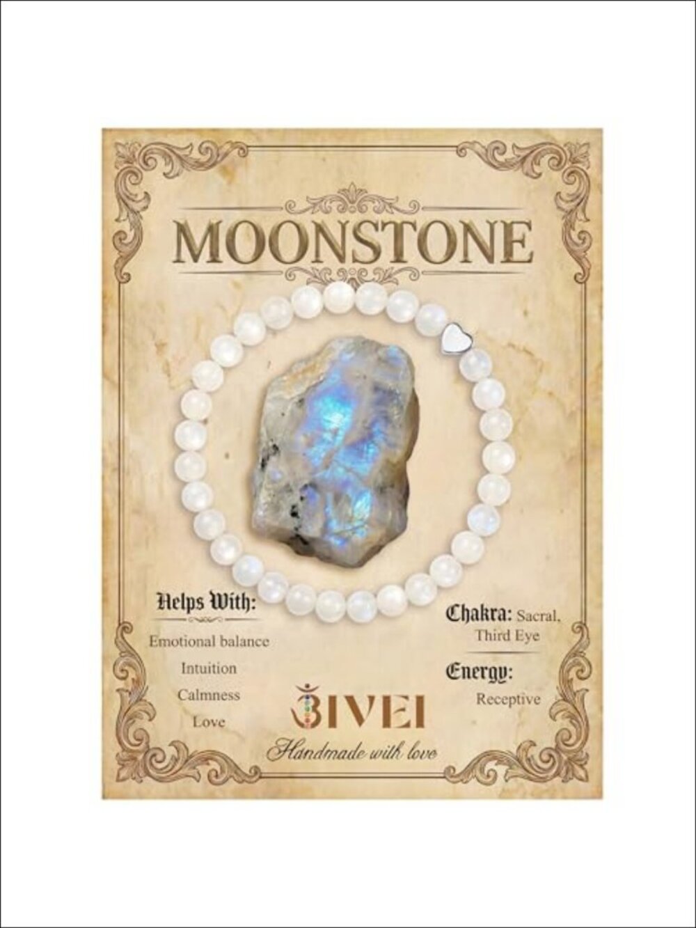 Moonstone Stretch Bracelet 6mm Beaded Stainless Steel Women